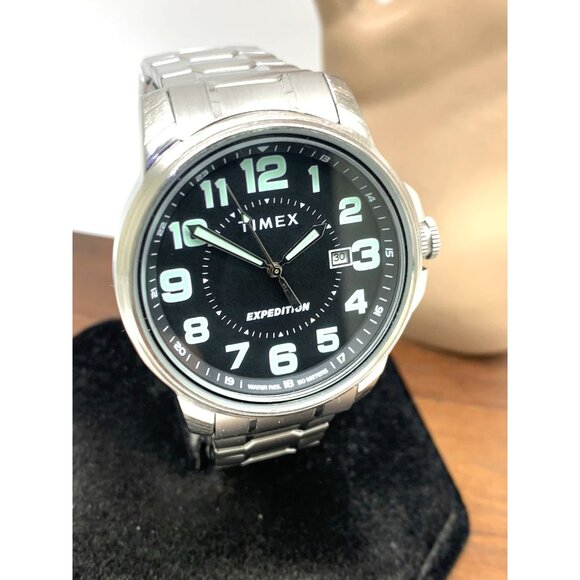 Timex Men's Watch Expedition Quartz Black Dial Date Silver Expansion Band 40mm - Picture 13 of 14